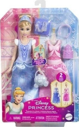 Kukull mode Mattel Disney Princess Cinderella, 2 veshje, 9 aksesorë, shumëngjyrëshe