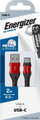 Kabllo karikimi Energizer me gërsheta, USB në USB C, e fortë, e kuqe