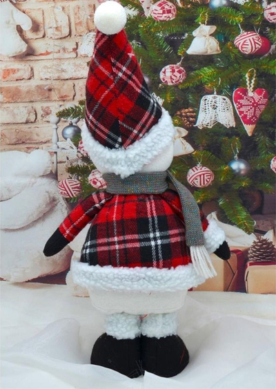 Figurinë zbukuruese Saska Christmas Snowman, 50 cm, e bardhë kuqe zi