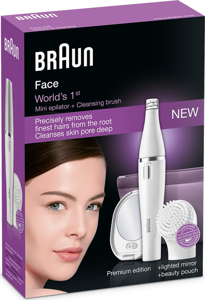 Epilator fytyre Braun Face SE830, furçë pastrimi, pasqyrë me dritë, i bardhë