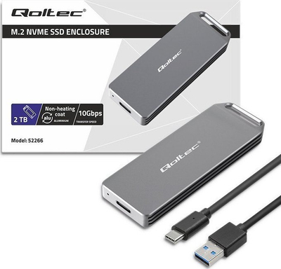 Kuti e jashtme Qoltec Mini për SSD M.2 NVMe, USB 3.1 10Gb/s, alumini, e zezë