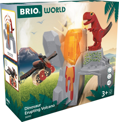 Set lodrash Brio Dinosaur Volcano Ravensburger, figurina dinosaurësh, me drita dhe tinguj