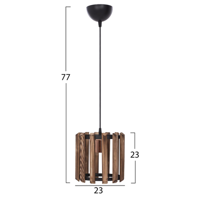 Llambë e varur tavani cilindrike, dru + metal, Ø23×77 cm (HM7704.01)