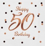 Salveta GoDan B&amp;C Happy 50 Birthday, 33x33cm, 20 copë, të bardha