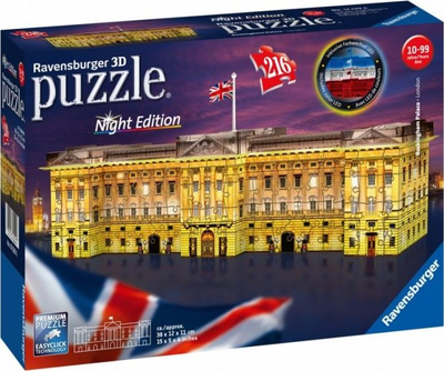 Puzzle 3D Ravensburger Buckingham Palace Night Edition, 216 copa, me drita LED, shumëngjyrësh