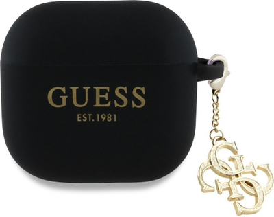 Mbulesë silikoni Guess GUA4LECG4K për AirPods 4, me charm, e zezë