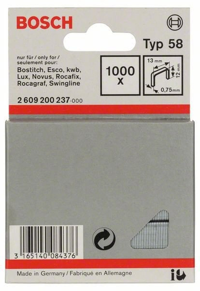 Kapëse teli Bosch Accessories Type 58, 13 x 0.75 x 12 mm, 1000 copë