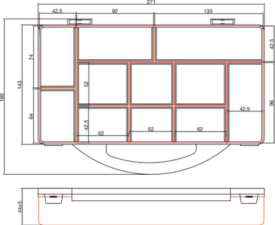 Kuti organizuese InLine small parts box, 11 ndarje, 271x186x40mm, portokalli