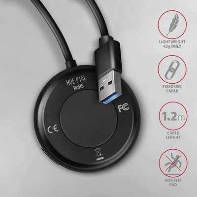 Hub USB Axagon HUE-P1AL, 4 porta USB 3.2 Gen 1, kabëll 1.2 m, i zi