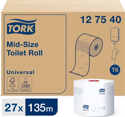 Letër higjienike Tork Universal, 1 shtresë, 27 role, e bardhë