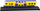 Model treni koleksionues, metal, shkalla 1:48, i verdhë dhe blu