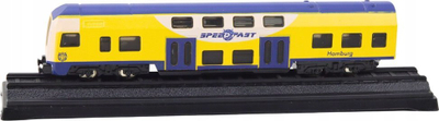 Model treni koleksionues, metal, shkalla 1:48, i verdhë dhe blu