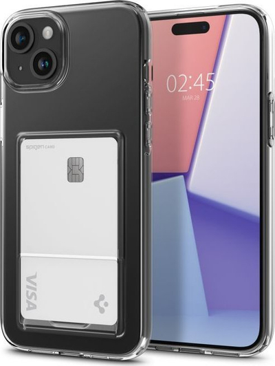 Mbrojtëse telefoni Spigen Crystal Slot, për iPhone 15 Plus, me xhep kartelash, transparente
