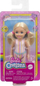 Kukull Barbie Chelsea Mattel, 15 cm, fustan me vija shumëngjyrëshe, atlete rozë