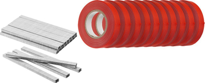 Set aksesorësh për lidhës bimësh Verto 15G456, 10 rrotulla me fasho 25 m, 10000 kapëse