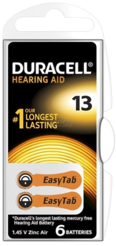Батерија за апарат за слух Duracell 13 A13, 6 парчиња