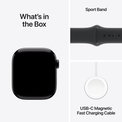 Apple Watch Series 10 GPS, 42mm, Jet Black Aluminum Case with Black Sport Band, S/M