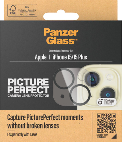 Mbrojtës lentash PanzerGlass PicturePerfect për iPhone 15 15 Plus, xham i temperuar, kornizë e zezë