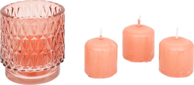 Set mbajtëse qiriu me 4 qirinj Atmosphera, 7x8cm, aromë oudy, rozë