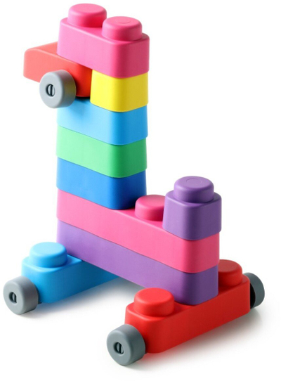 Lodër ndërtimi Gerardo's Toys Bio Soft Blocks, 33 pjesë, me rrota, shumëngjyrëshe