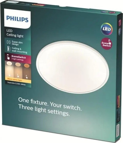 Llambë tavani Philips Superslim CL550, LED 1300 lm, 2700K, e bardhë
