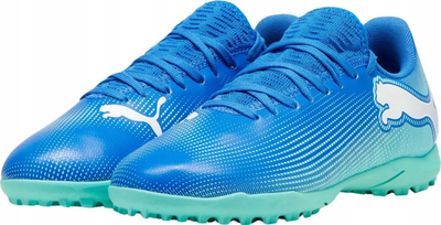 Këpucë futbolli Puma Future 7 Play TT Junior, turf, për kalamaj, blu me jeshile