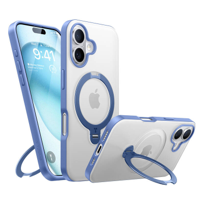 Mbrojtëse telefoni Torras Ostand Spin për iPhone 16, me unazë qëndrimi, transparente, blu