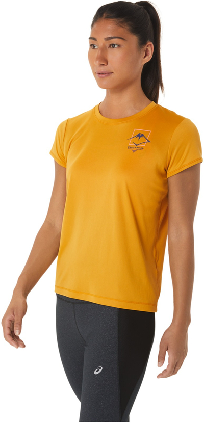 Bluzë sportive ASICS Fujitrail Logo SS Top, poliestër, për femra, e verdhë
