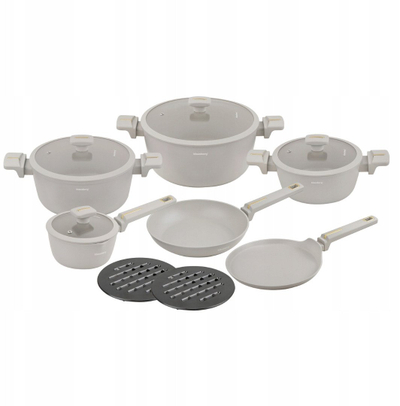 Set tenxheresh dhe tiganësh Klausberg KB-7967, 12 pjesë, alumin i derdhur, veshje jo ngjitëse, bezhë