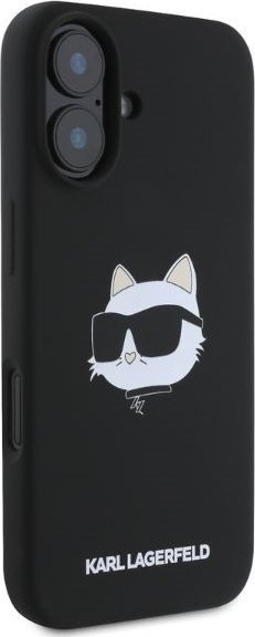 Kuti telefoni Karl Lagerfeld Choupette Head për iPhone 16, silikon i lëngshëm, e zezë