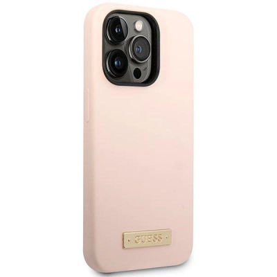 Mbulesë telefoni Guess për iPhone 14 Pro 6.1", njëngjyrëshe, rozë e hapur