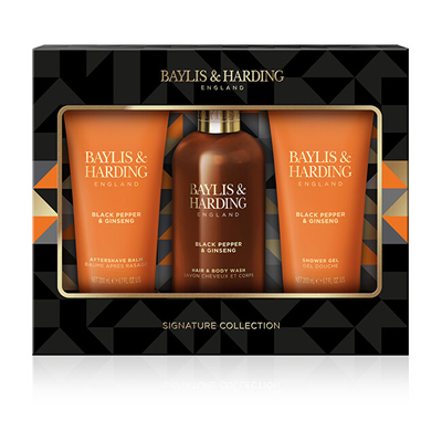 Set Baylis & Harding Black Pepper & Ginseng shampo 300 ml + balsam pas rroje 200 ml + xhel dushi 200 ml