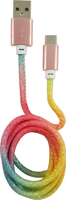 Kabllo USB LC Power Rainbow Glitter, USB në USB C, 3 A, 1 m, shumëngjyrëshe