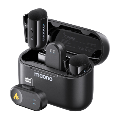 Mikrofon wireless Maono WM622 PBC2, komplet me 2 transmetues, me kuti karikimi, i zi