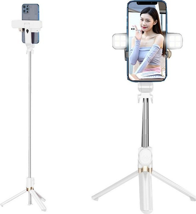 Set selfie me tripod edhe unazë LED, me telekomandë Bluetooth, i bardhë