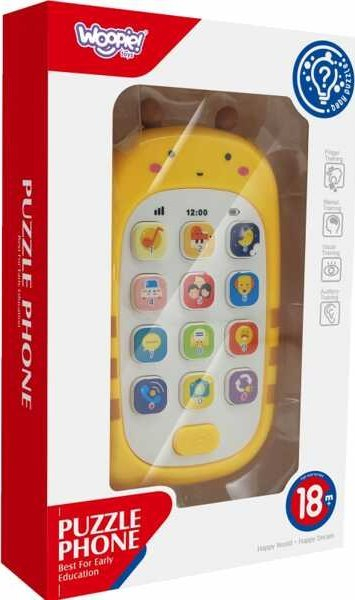 Lodër telefon interaktiv Woopie Puzzle Phone, tinguj dhe melodi, me diktafon, i verdhë