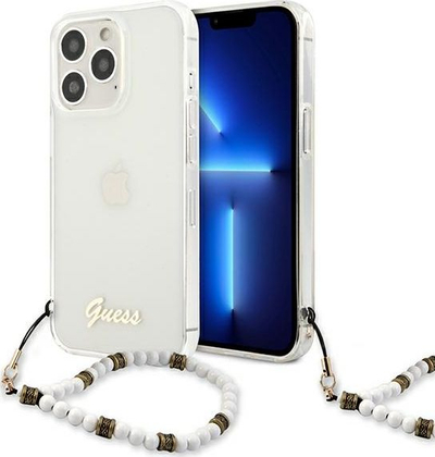 Mbështjellës telefoni Guess GUHCP13LKPSWH, për iPhone 13 Pro dhe 13 6.1", hardcase transparent, White Pearl