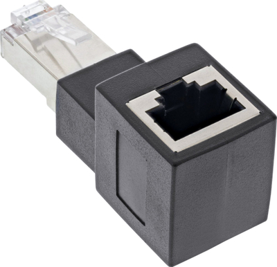 Adapter rrjeti InLine Cat.6A, RJ45 prizë dhe fischë, 90° përpjetë, i zi