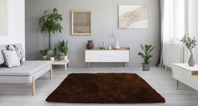 Tapet shaggy Thick Soft Plush, 60x120cm, fibrë sintetike, kafe e errët