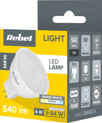 ЛЕД ламба Rebel MR16 6W, 3000K, 12V