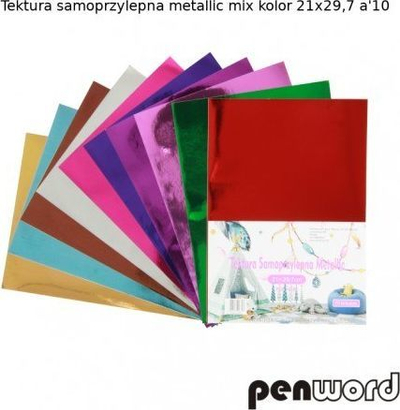 Set kartonash vetëngjitës metalik Penword, A4, 10 ngjyra, shumëngjyrësh