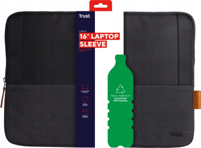 Mbrojtëse laptopi Trust Lisboa, 16\", me xhep anësor, e zezë