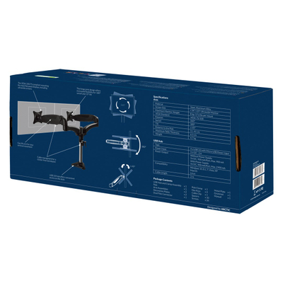 Krah montimi për dy monitorë Arctic Z2-3D (Gen 3), 34", VESA 75/100, 8 kg, 4x USB, i zi mat