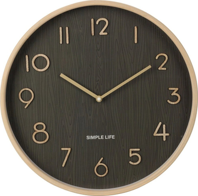 Orë muri Classic, 38 cm, pamje dru, kafe