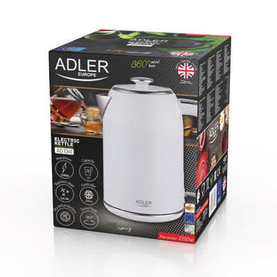 Ibrik elektrik Adler AD 1341, 1.7L, 2200W, i bardhë