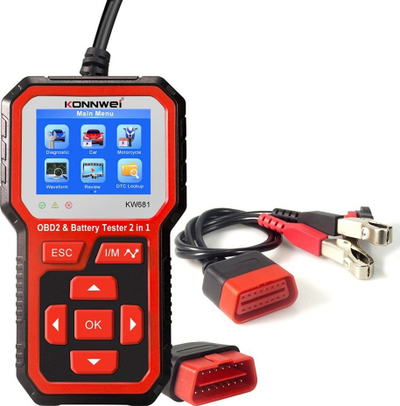 Skaner diagnostik OBD2 Konnwei KW681, testues baterie 6–12V, gri