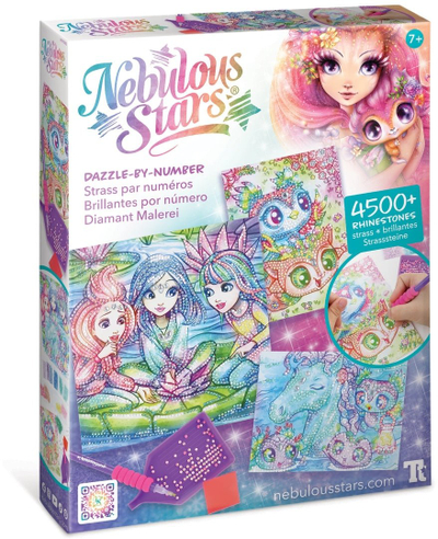 Креативен сет Nebulous Stars Dazzle by Number Rainbow, 3 платна, со декоративни камчиња, повеќебоен