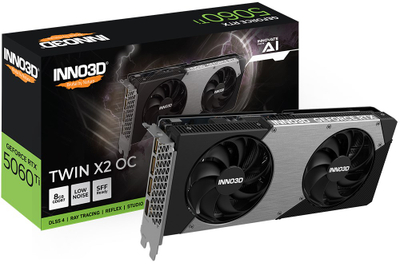 Kartelë grafike Inno3D Nvidia GeForce RTX 5060 Ti Twin X2 OC, 8GB GDDR7, PCIe 4.0, e zezë