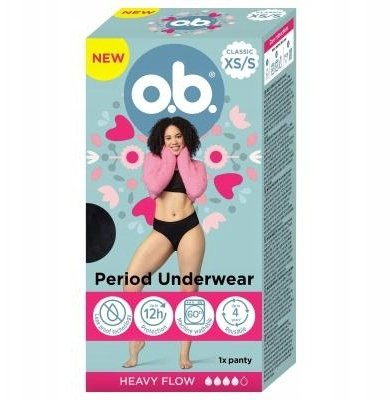 Të brendshme menstruale O.b Classic, për fluks të rëndë, XS/S, të zeza