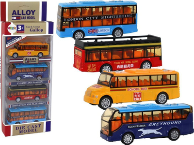 Set lodrash autobuzësh Leantoys, 4 copë, me mekanizëm fërkimi, shumëngjyrësh
